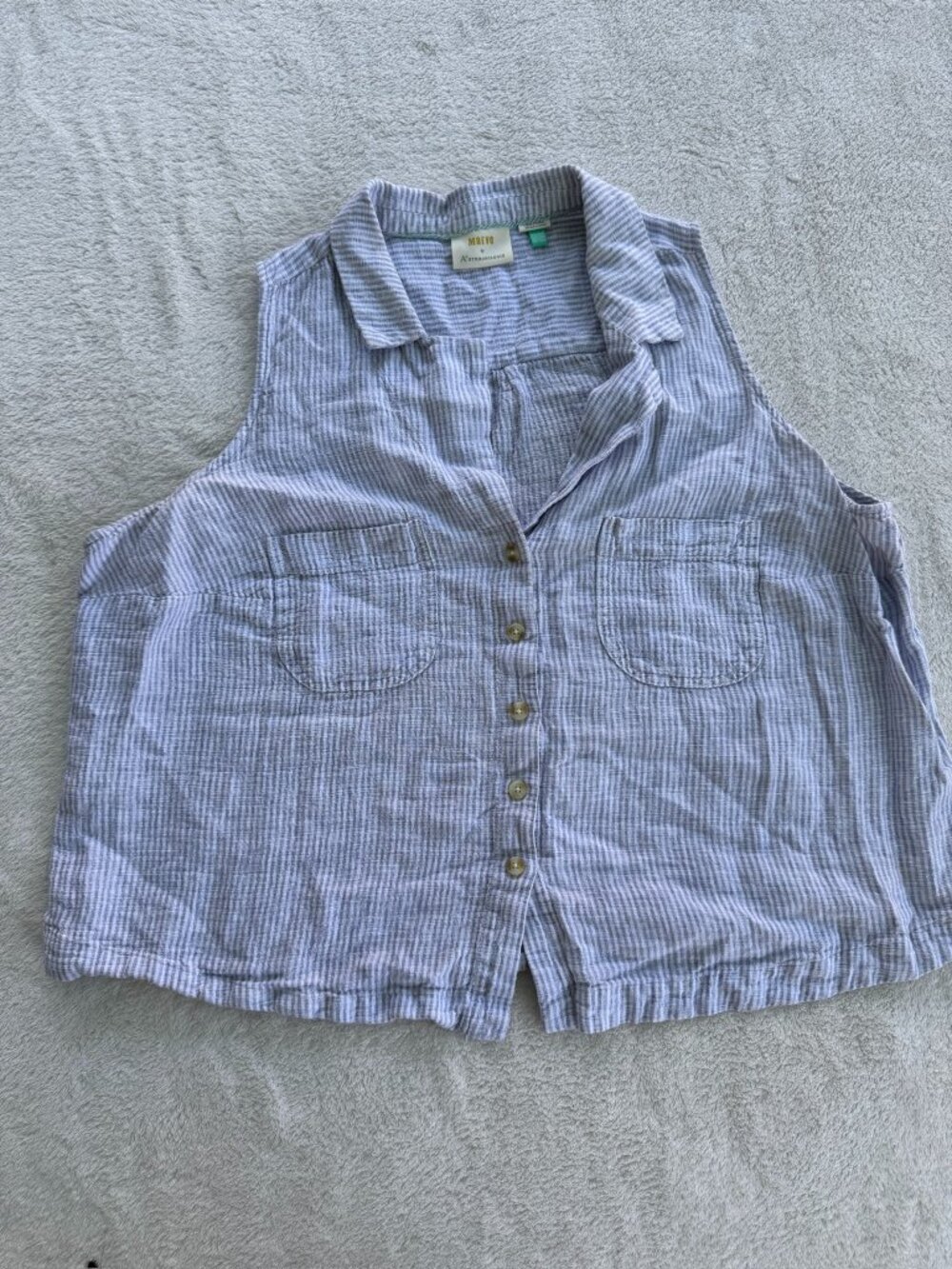 Maeve Felicity Sleeveless Top Blue White Strip Linen Cotton Size 22W